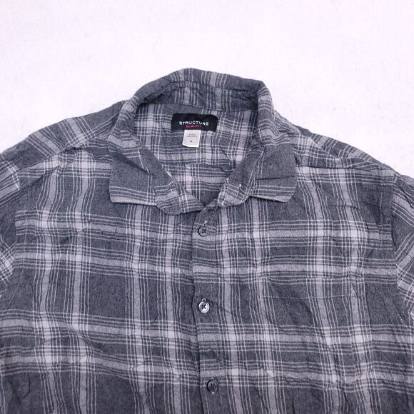 Structure Tartan Flannel Casual Button Up Shirt Mens Size M Gray White - Picture 1 of 10